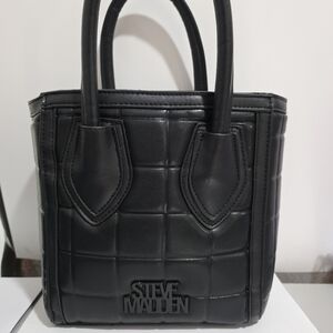 Steve Madden Black Quilted Mini Tote Bag Top Handle Satchel Padded Handbag +GIFT